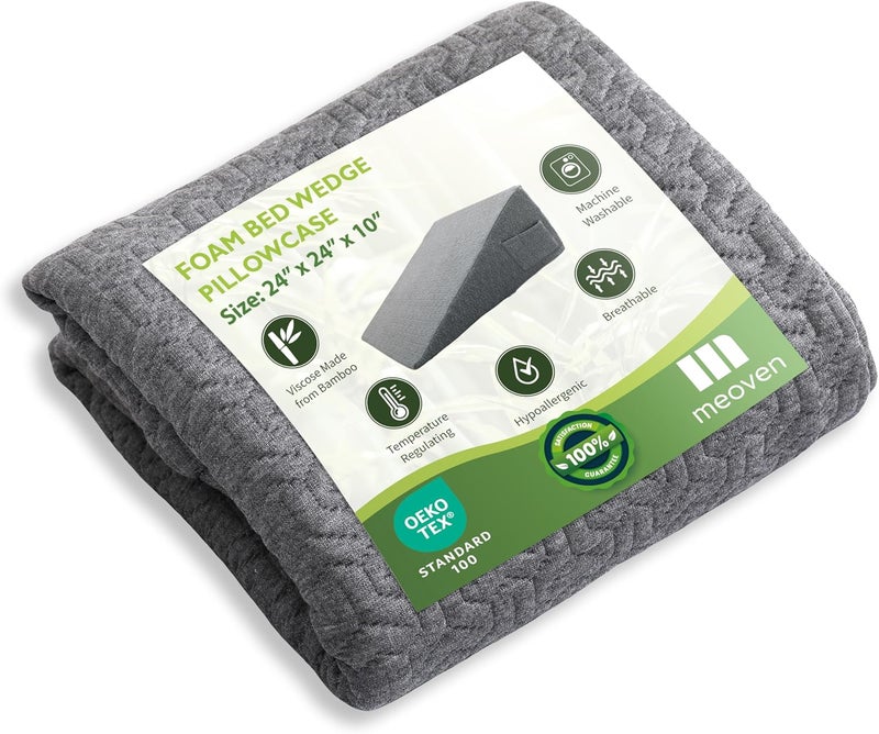 MEOVEN Wedge Pillow Cover for 24x24x10 Bed Wedge Pillow, Hypoallergenic Replacement Case Cover with Zipper & Pockets, Gray - Image 1
